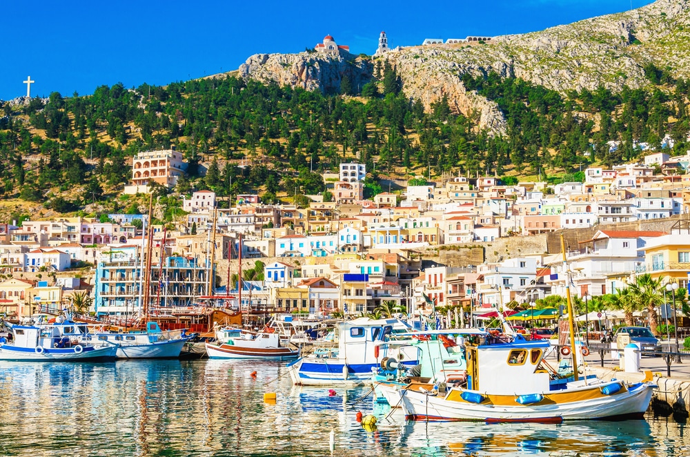 Port full of small fishermen's boats on Greek Island Kalymnos, Greece
